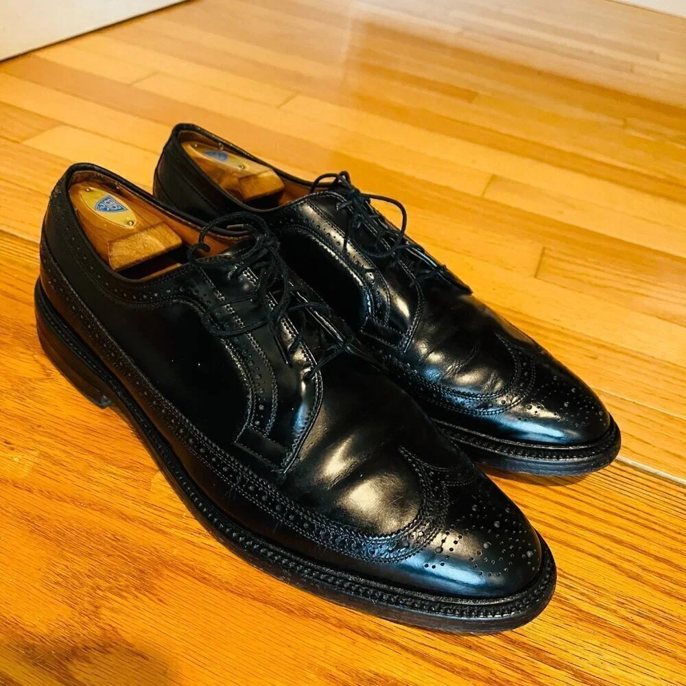 Allen Edmonds MacNeil US 12 B Longwings Oxford Wingtip Black Leather USA Made
